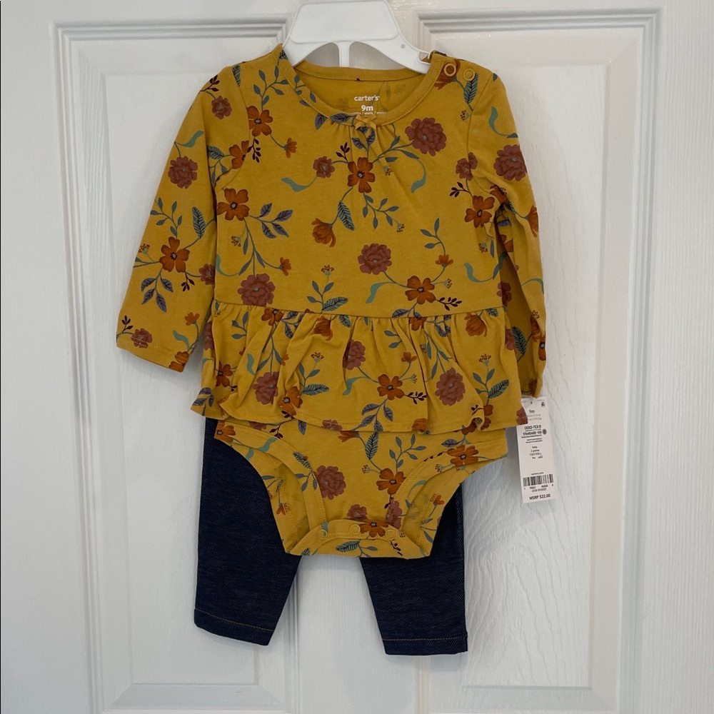 Carter's Mustard Floral Baby Set with Bodysuit and Pants